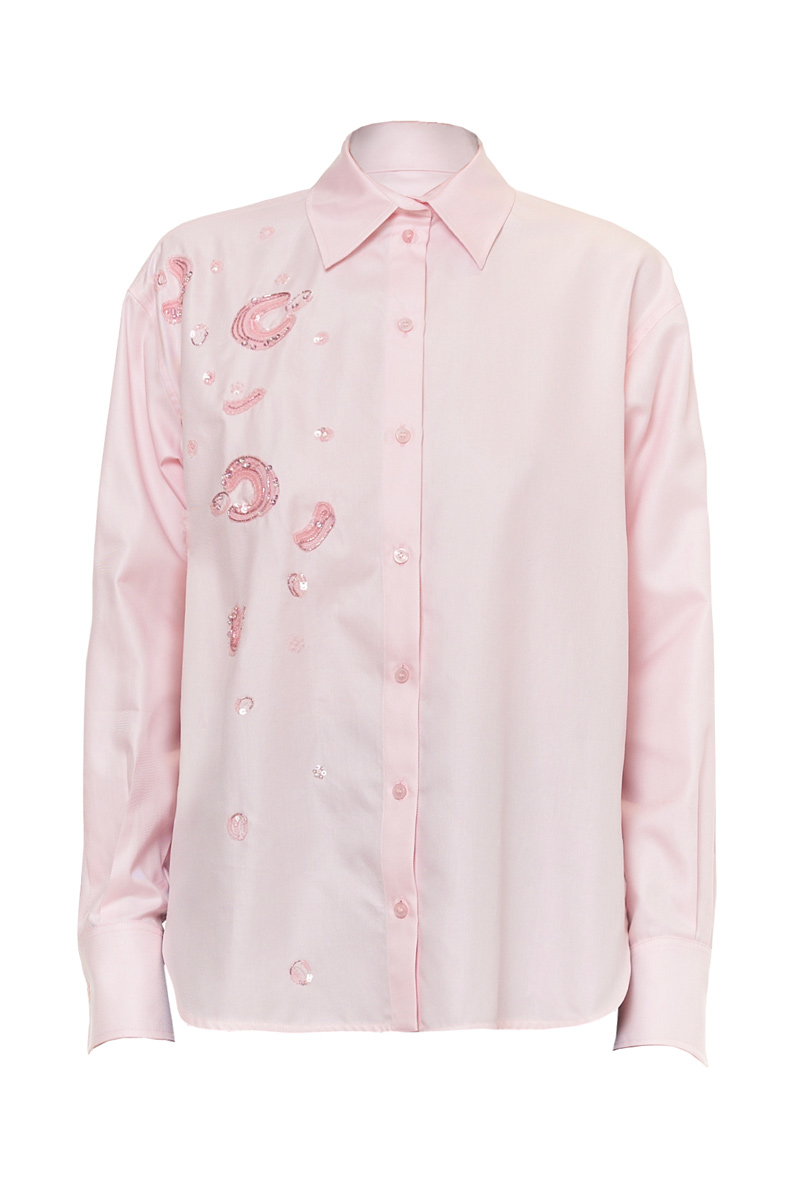 CAMICIA BOYFRIEND ABBOTTONATURA STORTA RICAMO MACULATO CRISTALLI